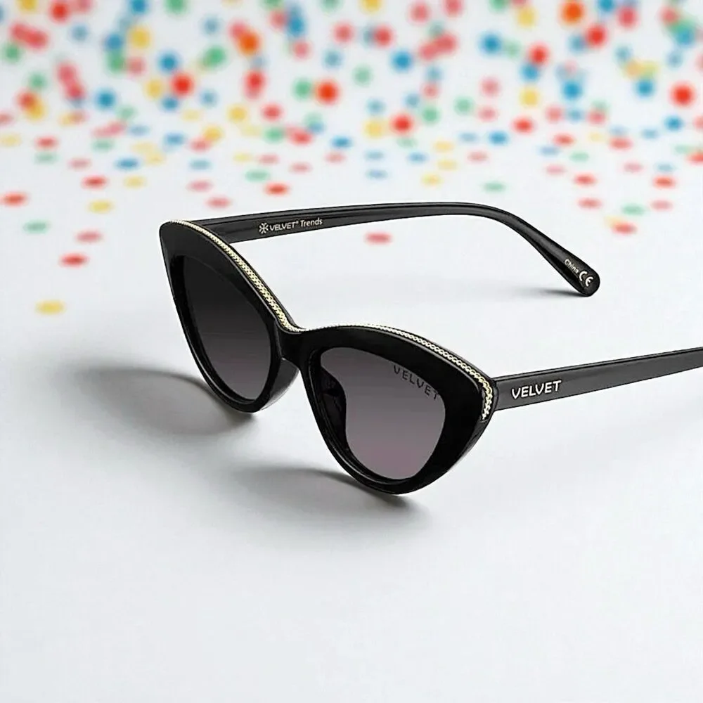 VELVET EYEWEAR The Lily Cat Eye Sunglasses in black w/microfiber pouch